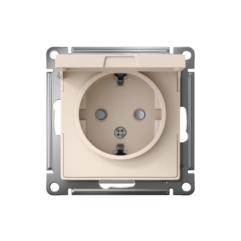 Механизм розетки 1-м СП AtlasDesign 16А IP20 с заземл. защ. шторки с крышкой беж. SchE ATN000246
