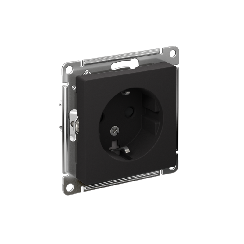 Механизм розетки 1-м СП AtlasDesign 16А IP20 с заземл. защ. шторки карбон SchE ATN001045