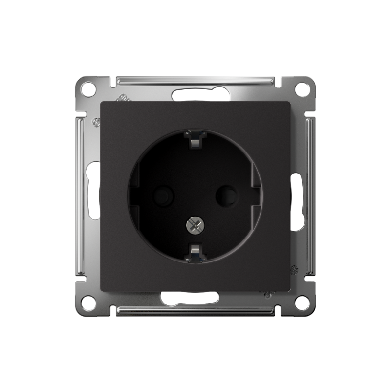 Механизм розетки 1-м СП AtlasDesign 16А IP20 с заземл. защ. шторки карбон SchE ATN001045