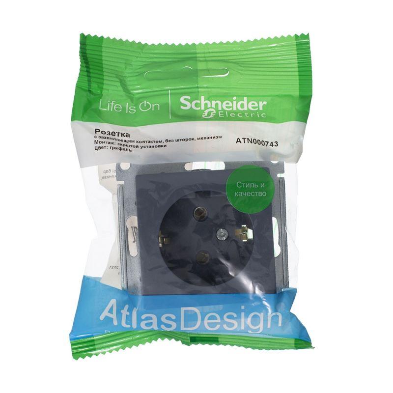Механизм розетки 1-м СП AtlasDesign 16А IP20 с заземл. грифель SchE ATN000743