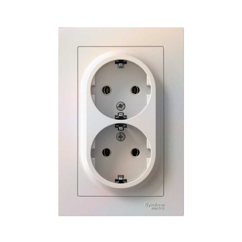 Розетка 2-м СП AtlasDesign 16А IP20 с заземл. в сборе жемчуж. SchE ATN000424