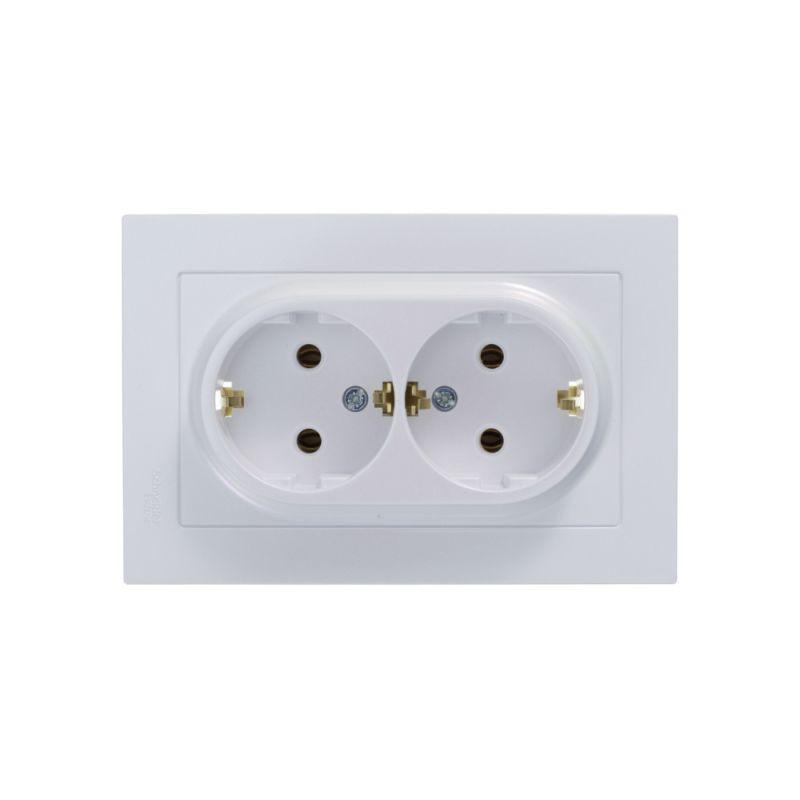 Розетка 2-м СП AtlasDesign 16А IP20 с заземл. в сборе жемчуж. SchE ATN000424