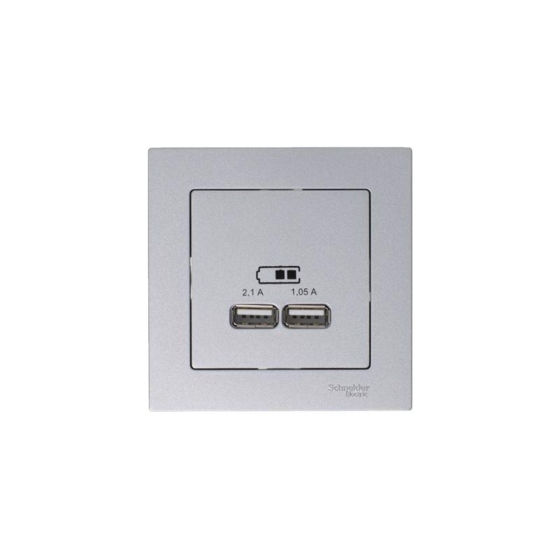 Механизм розетки USB AtlasDesign 5В 1порт х 2.1А 2порта х 1.05А жемчуж. SchE ATN000433