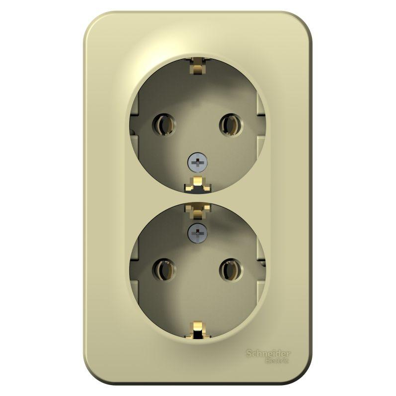 Розетка 2-м ОП Blanca 16А IP20 250В с заземлением без защитных шторок с изолирующей пластиной бежевая SchE BLNRA010217
