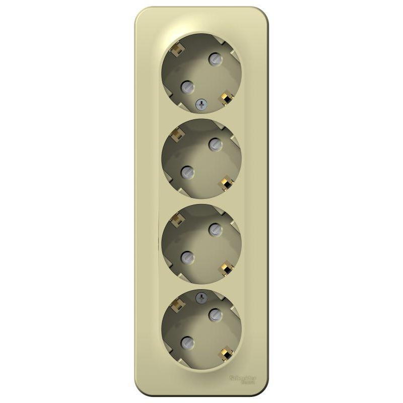 Розетка 4-м ОП Blanca 16А IP20 250В с заземл. защ. шторки с изолир. пластиной беж. SchE BLNRA011417