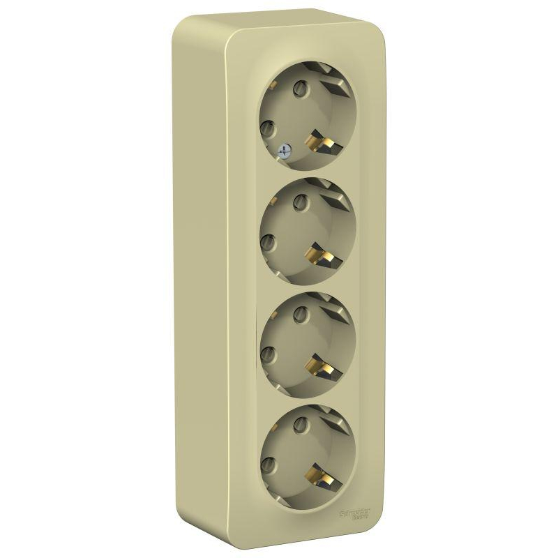 Розетка 4-м ОП Blanca 16А IP20 250В с заземл. защ. шторки с изолир. пластиной беж. SchE BLNRA011417