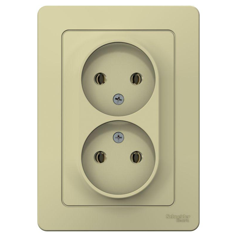Розетка 2-м СП Blanca 16А IP20 250В без заземл. без защ. шторок беж. SchE BLNRS000027