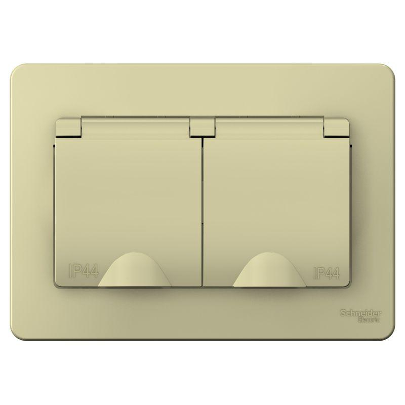 Розетка 2-м СП Blanca 16А IP44 250В с заземл. защ. шторки с крышкой беж. SchE BLNRS441127