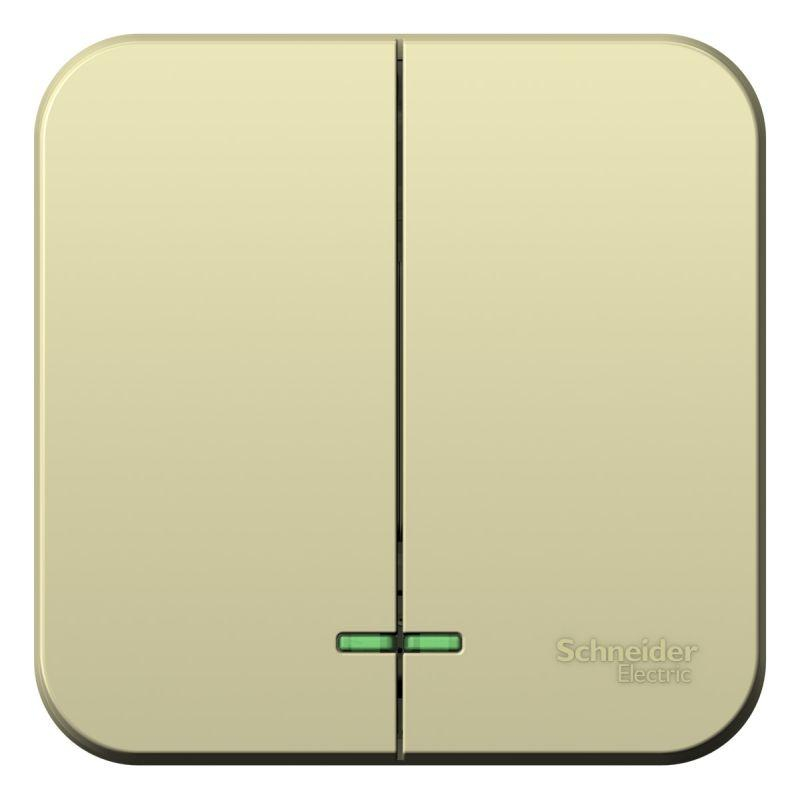 Выключатель 2-кл. ОП Blanca 10А IP20 (сх. 5) 250В с подсветкой с изолирующей пластиной бежевый SchE BLNVA105117