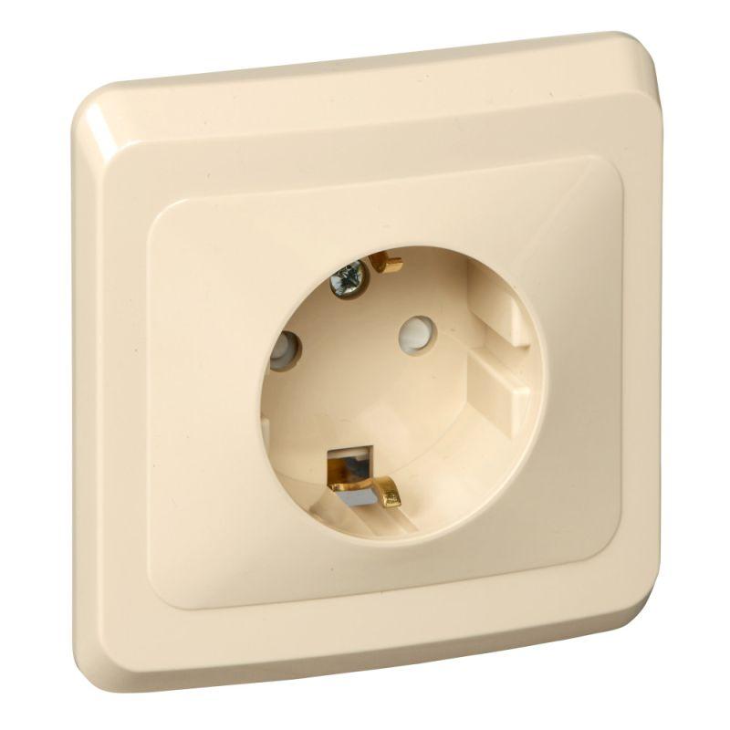 Розетка 1-м СП Этюд 16А IP20 250В с заземл. защ. шторки крем. SchE PC16-004K