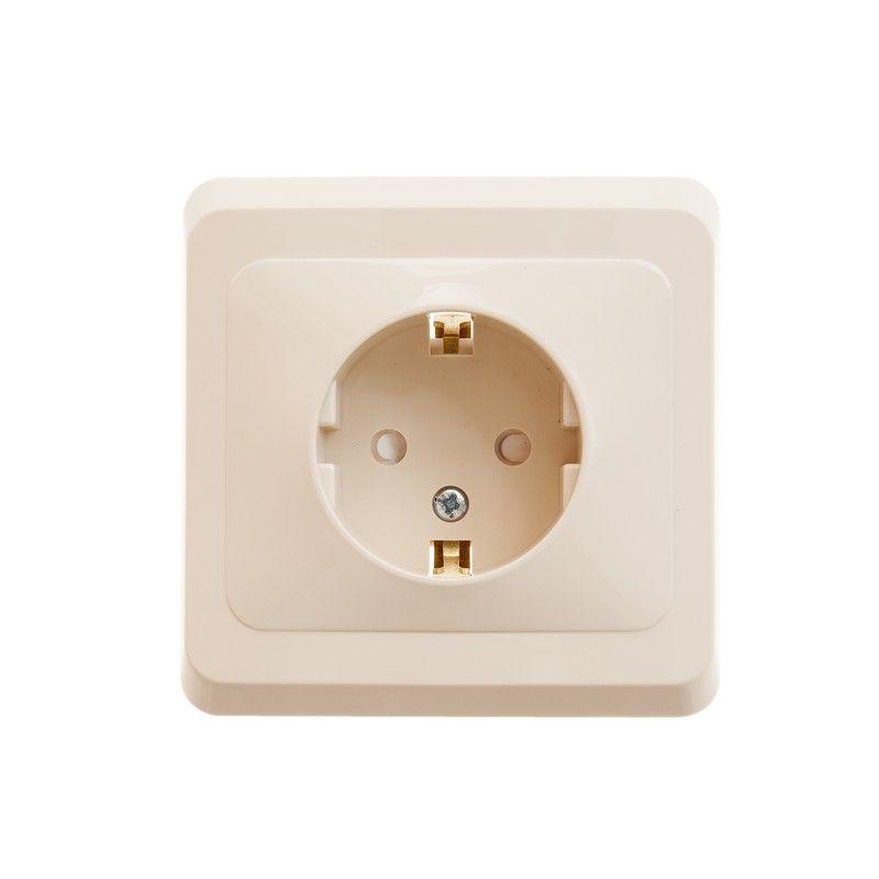 Розетка 1-м СП Этюд 16А IP20 250В с заземл. защ. шторки крем. SchE PC16-004K