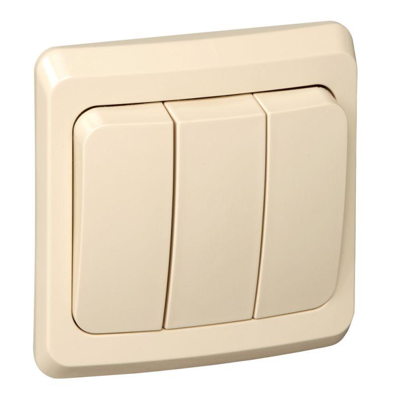 Выключатель 3-клавишный СП Этюд 10А IP20 кремовый
