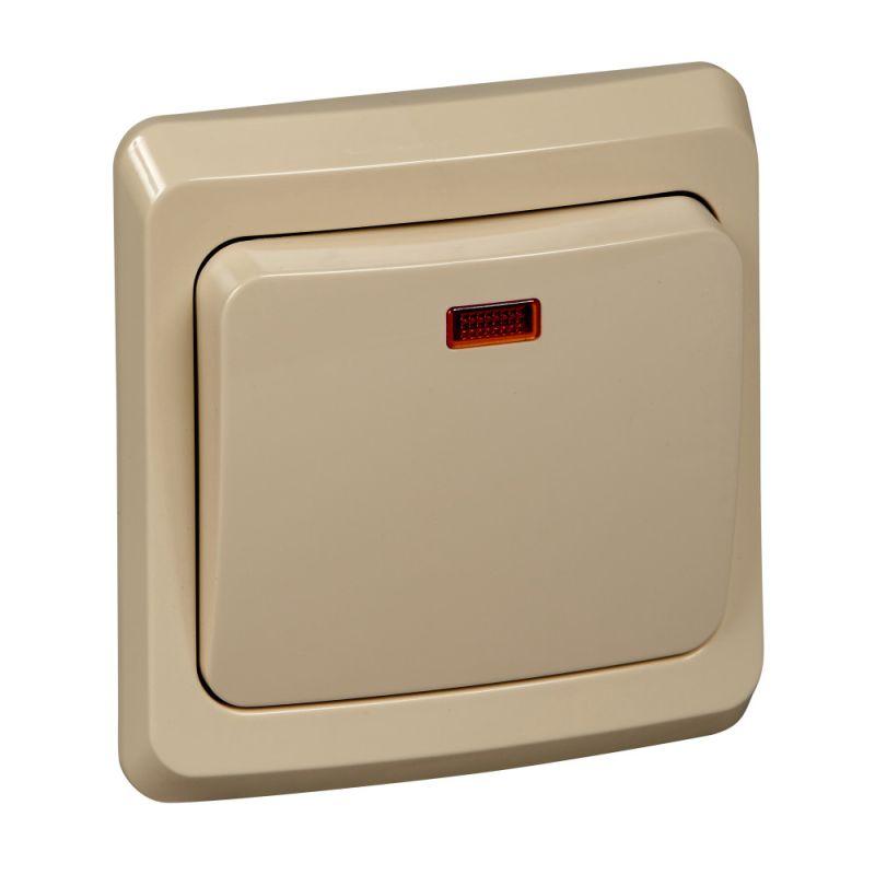 Выключатель 1-клавишный СП Этюд 10А IP20 с подсветкой кремовый