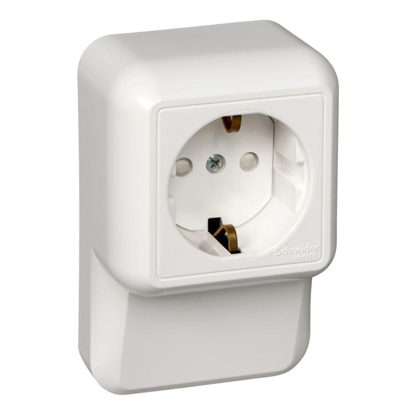 Розетка плинтусная 1-местная ОП Прима 16А IP20 250В с заземлением защитные шторки с монтажной пластиной белый