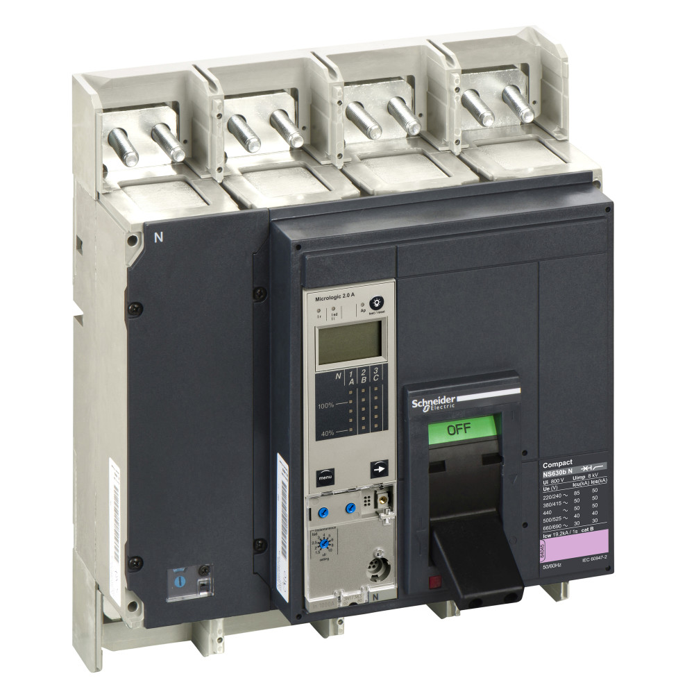 Автоматический выключатель ComPact NS630bN, 50 kA при 415 В пер.тока, расцепитель MicroLogic 2.0A, 630A, стацион.,4П4Т