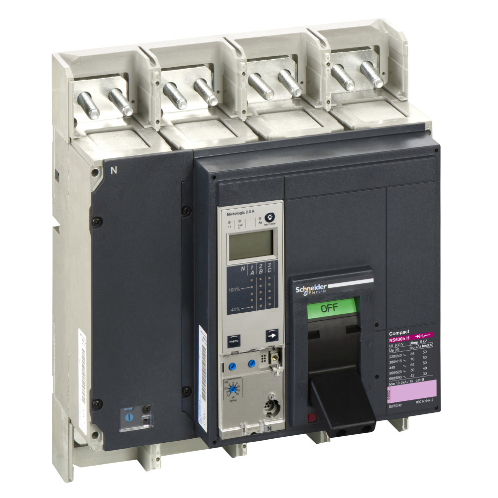 Автоматический выключатель ComPact NS630bH, 70 kA при 415 В пер.тока, расцепитель MicroLogic 2.0A, 630A, стацион.,4П4Т