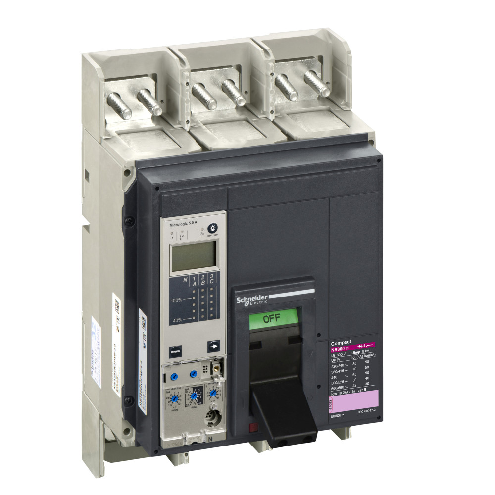 Автоматический выключатель ComPact NS800H, 70 kA при 415 В пер.тока, расцепитель MicroLogic 5.0A, 800 A, стационар.,3П3Т