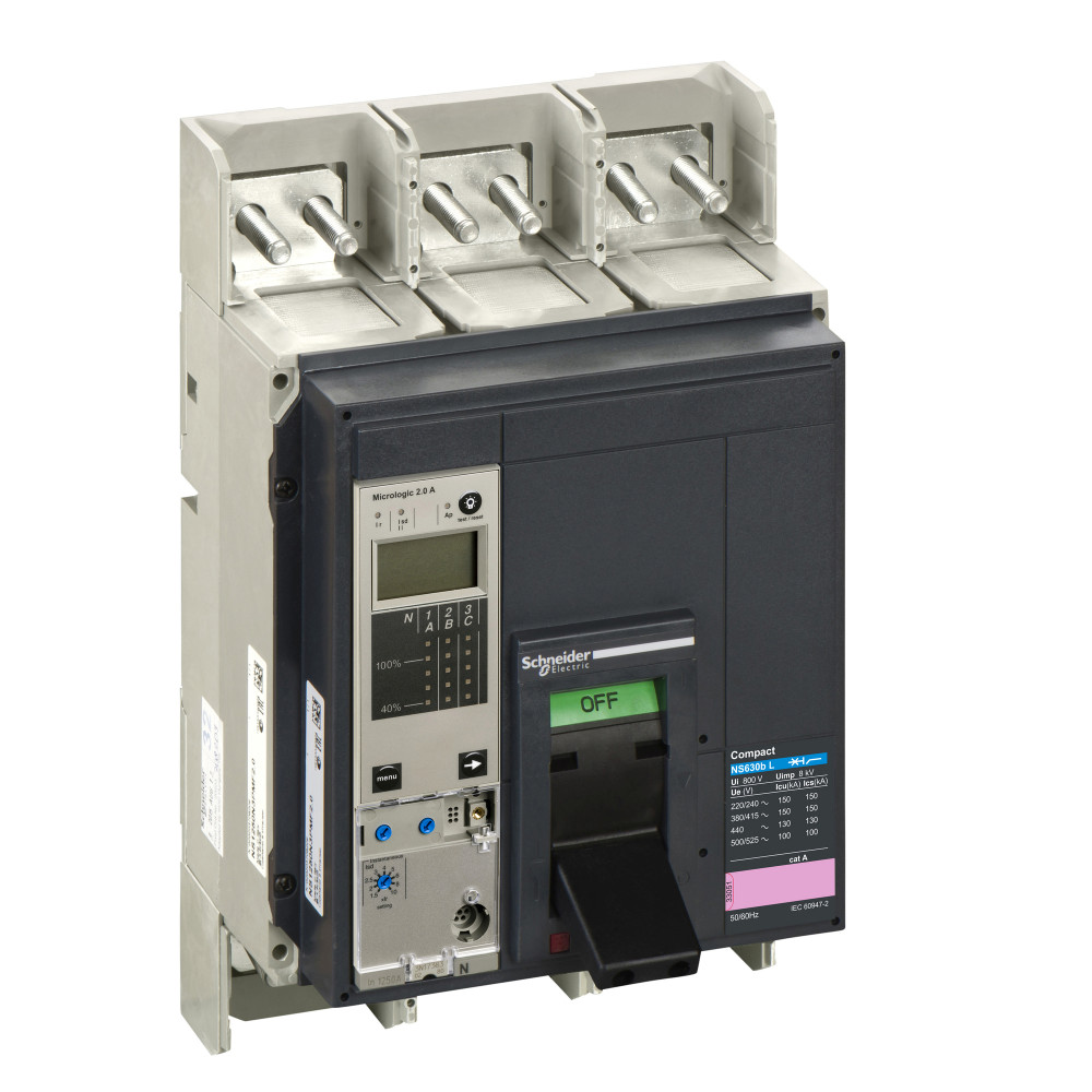 Автоматический выключатель ComPact NS630bL, 150 kA при 415 В пер.тока, расцепитель MicroLogic 2.0A, 630A, стацион.,3П3Т