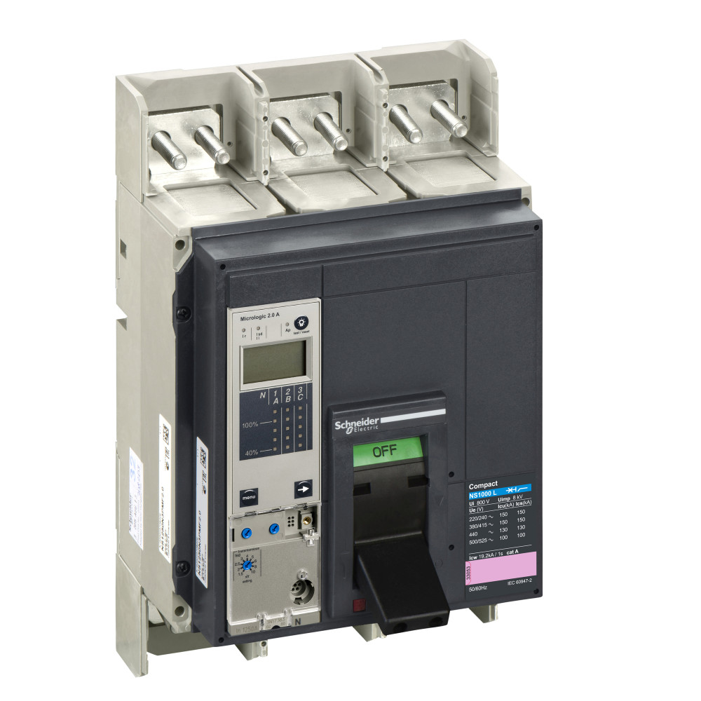 Автоматический выключатель ComPact NS1000L, 150 kA при 415 В пер.тока, расцепитель MicroLogic 2.0A, 1000A, стацион.,3П3Т