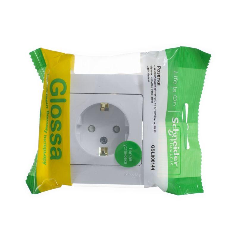 Розетка 1-м СП Glossa 16А IP20 с заземл. защ. шторки в сборе бел. SchE GSL000144