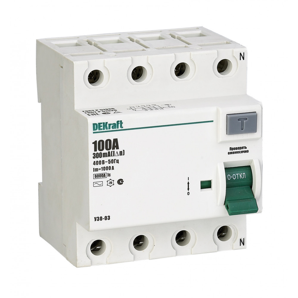 ВДТ 4P 100A 30мА тип AC УЗО-03 6кА