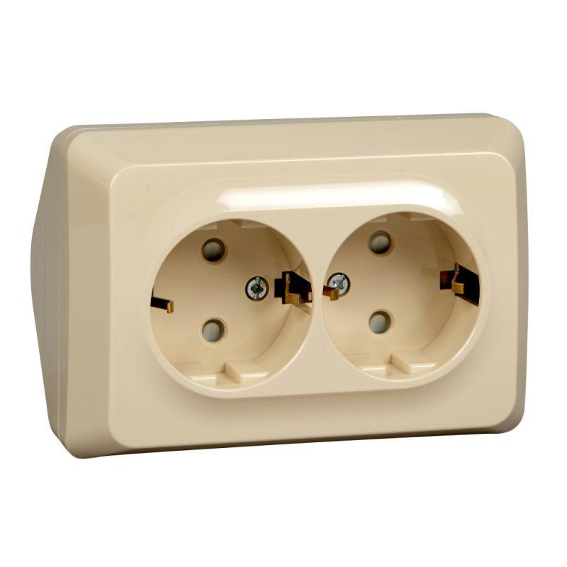 Розетка угловая 2-м ОП Этюд 16А IP20 250В с заземлением защитные шторки крем. SchE PA16-108K