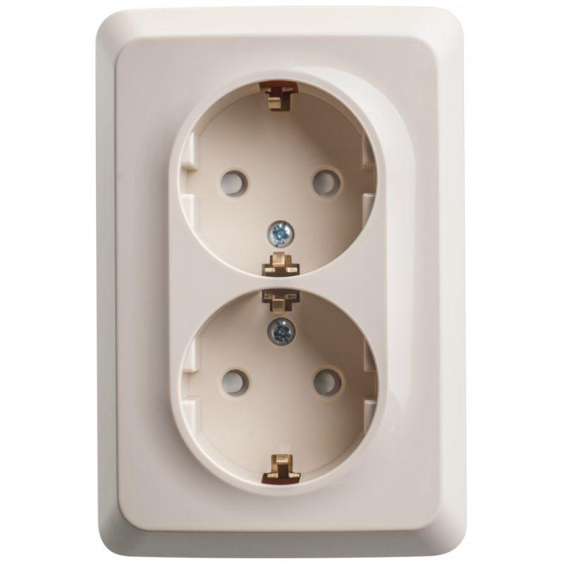 Розетка угловая 2-м ОП Этюд 16А IP20 250В с заземлением защитные шторки крем. SchE PA16-108K