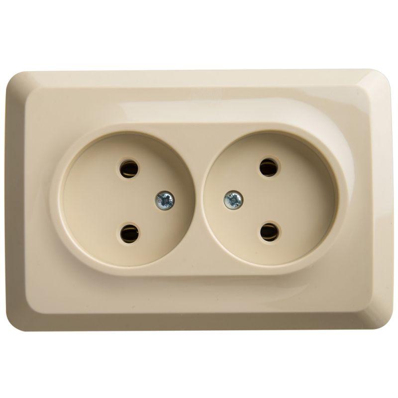Розетка угловая 2-м ОП Этюд 16А IP20 без заземл. без защитных шторок крем. SchE PA16-105K