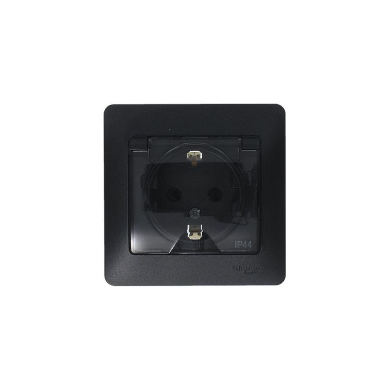 Розетка 1-м СП 1мод. Glossa 16А IP44 с заземл. защ. шторки с крышкой в сборе антрацит SchE GSL000748
