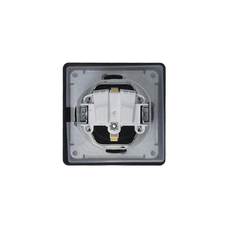 Розетка 1-м СП 1мод. Glossa 16А IP44 с заземл. защ. шторки с крышкой в сборе антрацит SchE GSL000748