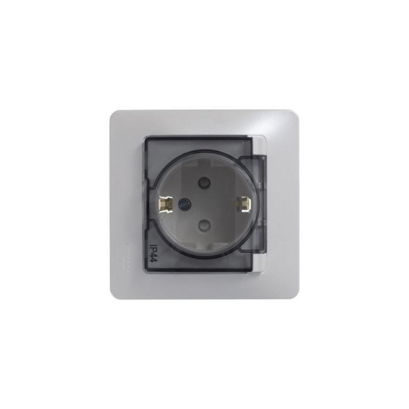 Розетка 1-местная СП Glossa 16А IP44 с заземлением защитные шторки с крышкой в сборе перламутр