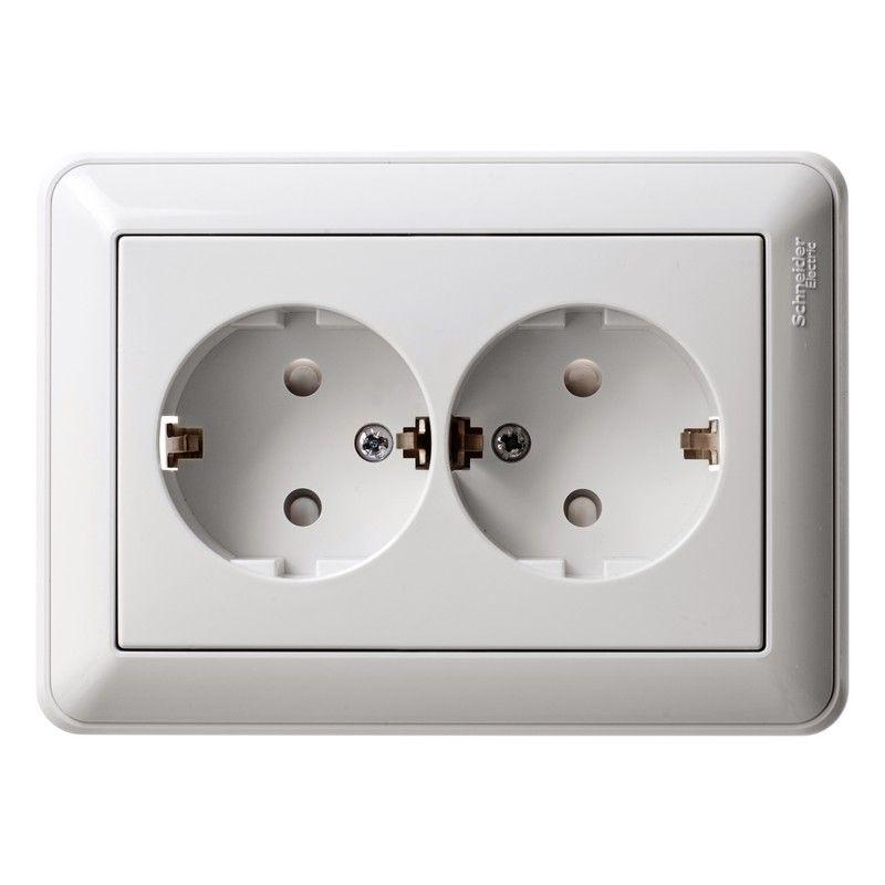 Розетка 2-м СП W59 16А IP20 с заземл. защ. шторки в сборе бел. SchE RS16-255-18