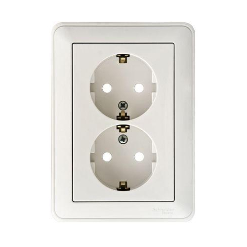 Розетка 2-м СП W59 16А IP20 с заземл. защ. шторки в сборе бел. SchE RS16-255-18