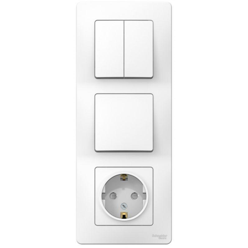 Блок СП BLANCA розетка защитные шторки с заземлением 16А 250В+выключатель 1-клавишный +выключатель 2-клавишный белый SchE BLNBS101201