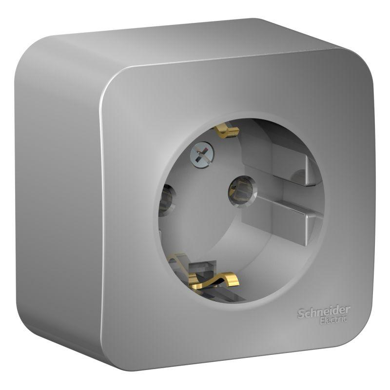 Розетка 1-м ОП Blanca 16А IP20 250В с заземл. без защ. шторок с изолир. пластиной алюм. SchE BLNRA010113