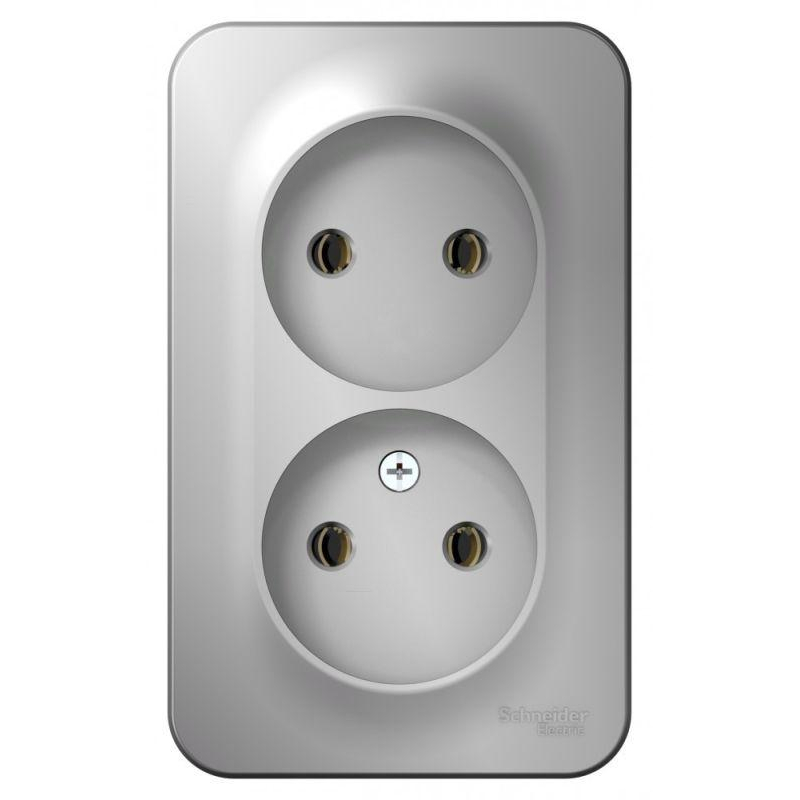 Розетка 2-м ОП Blanca 16А IP20 250В без заземления без защитных шторок с изолирующей пластиной алюминий SchE BLNRA000213