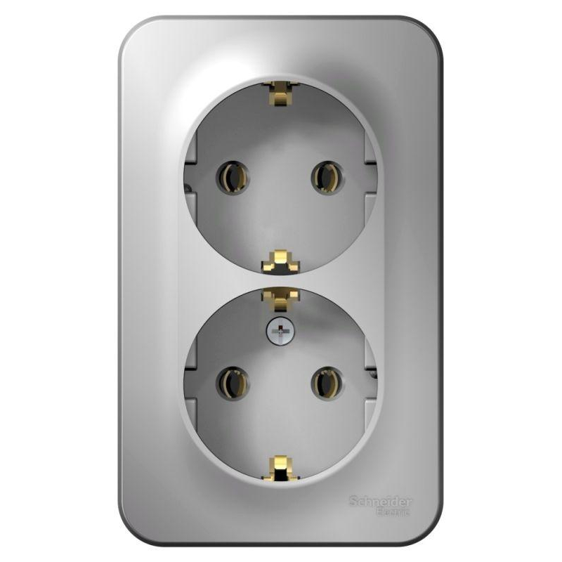 Розетка 2-м ОП Blanca 16А IP20 250В с заземл. без защ. шторок с изолир. пластиной алюм. SchE BLNRA010213