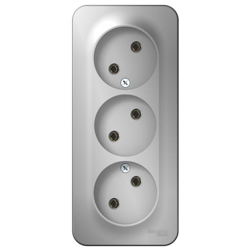 Розетка 3-м ОП Blanca 16А IP20 250В без заземл. без защ. шторок с изолир. пластиной алюм. SchE BLNRA000313