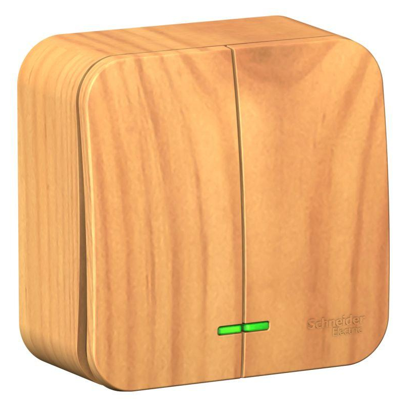 Выключатель 2-кл. ОП Blanca 10А IP20 (сх. 5) 250В с подсветкой с изолир. пластиной ясень SchE BLNVA105115