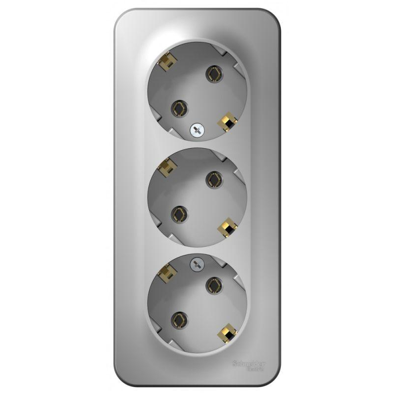 Розетка 3-м ОП Blanca 16А IP20 250В с заземл. без защ. шторок с изолир. пластиной алюм. SchE BLNRA010313