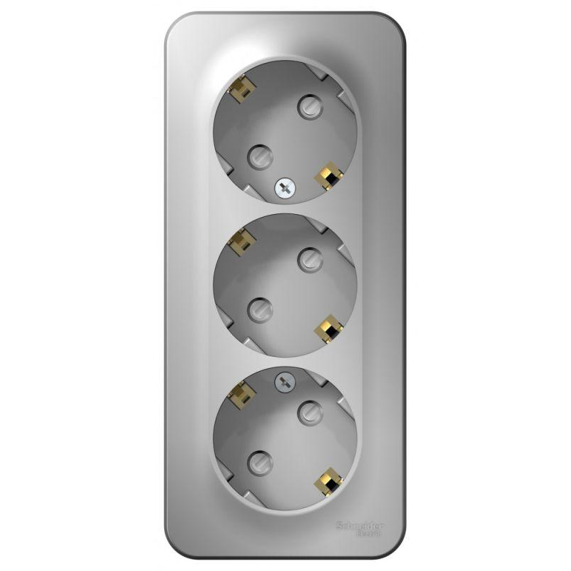 Розетка 3-м ОП Blanca 16А IP20 250В с заземл. защ. шторки с изолир. пластиной алюм. SchE BLNRA011313