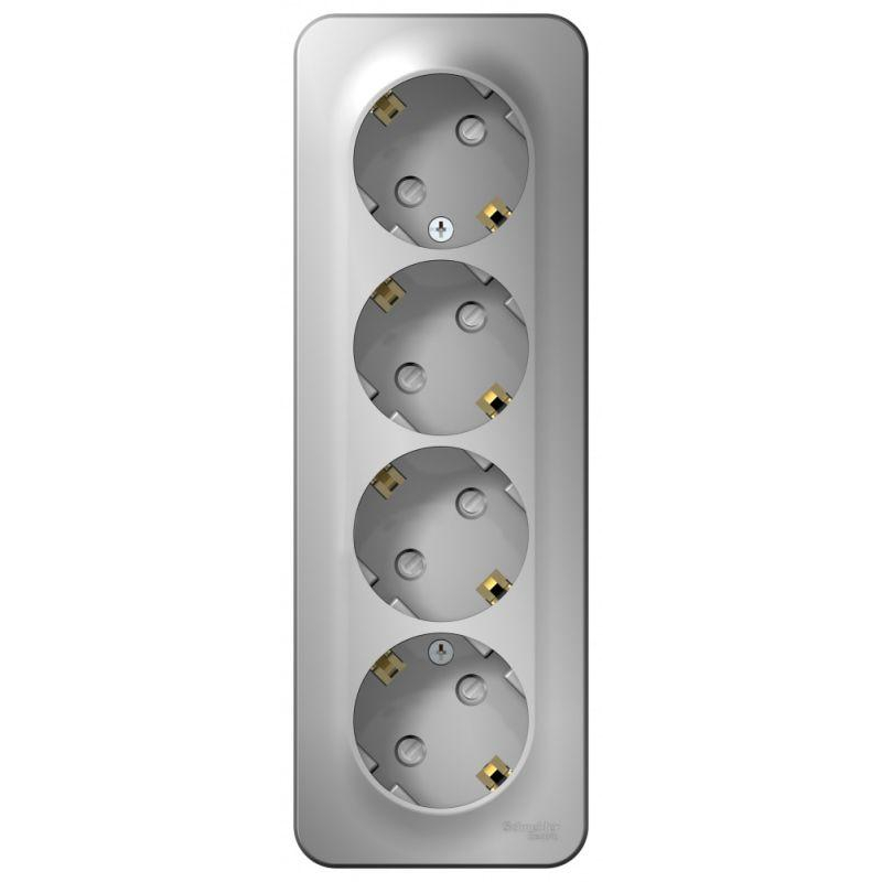 Розетка 4-м ОП Blanca 16А IP20 250В с заземл. защ. шторки с изолир. пластиной алюм. SchE BLNRA011413