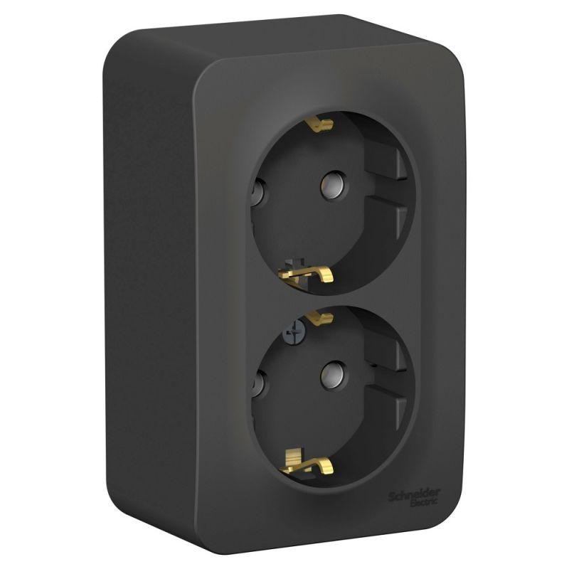 Розетка 2-м ОП Blanca 16А IP20 250В с заземл. без защ. шторок антрацит SchE BLNRA010206