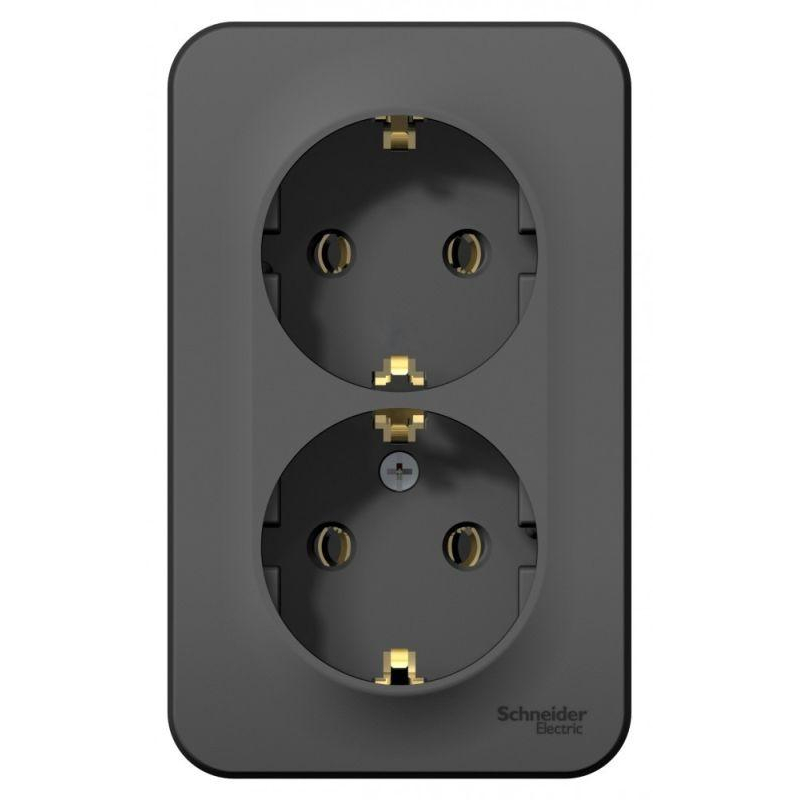 Розетка 2-м ОП Blanca 16А IP20 250В с заземл. без защ. шторок антрацит SchE BLNRA010206