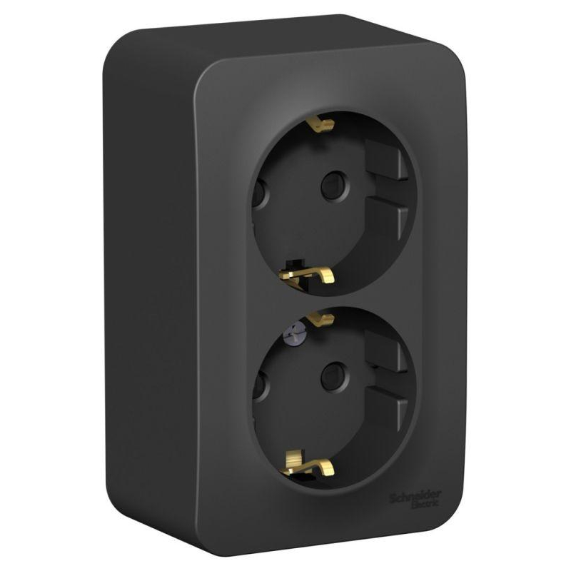 Розетка 2-м ОП Blanca 16А IP20 250В с заземлением защитные шторки антрацит SchE BLNRA011206