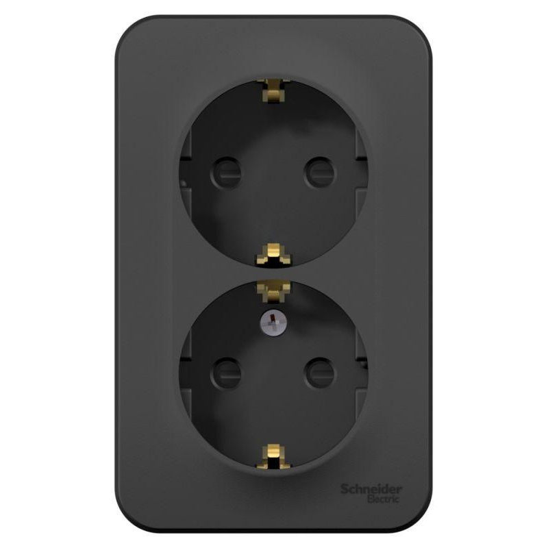 Розетка 2-м ОП Blanca 16А IP20 250В с заземлением защитные шторки антрацит SchE BLNRA011206