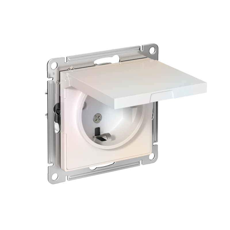 Механизм розетки 1-м СП AtlasDesign 16А IP20 с заземл. защ. шторки с крышкой жемчуж. SchE ATN000446