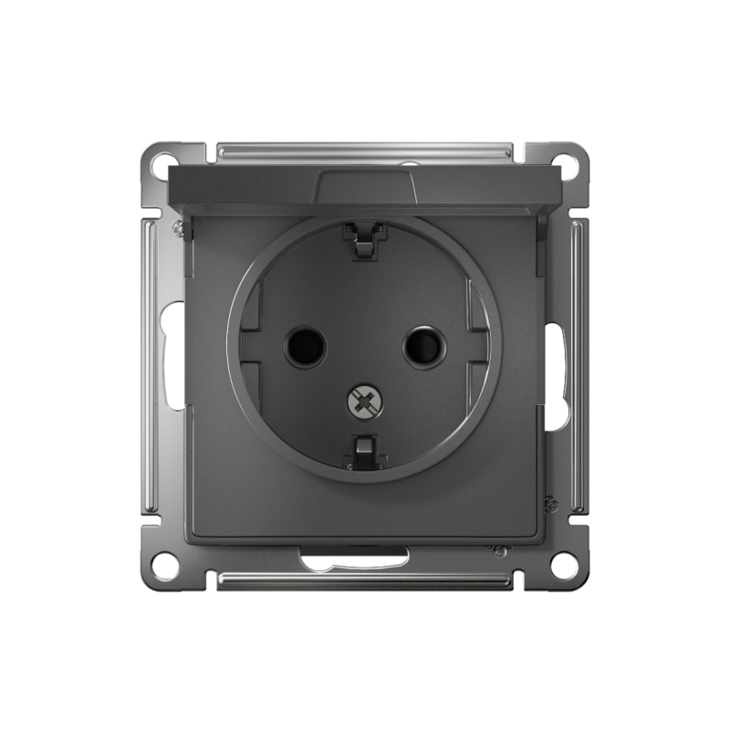 Механизм розетки 1-м СП AtlasDesign 16А IP20 с заземл. защ. шторки с крышкой сталь SchE ATN000946