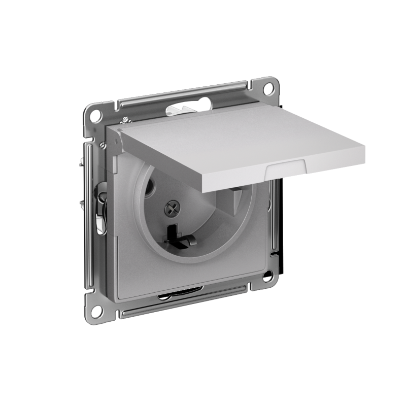 Механизм розетки 1-м СП AtlasDesign 16А IP20 с заземл. защ. шторки с крышкой алюм. SchE ATN000346