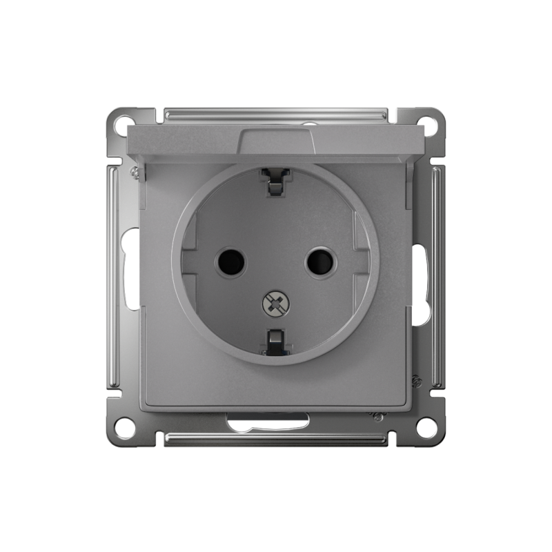 Механизм розетки 1-м СП AtlasDesign 16А IP20 с заземл. защ. шторки с крышкой алюм. SchE ATN000346